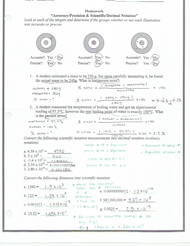 Accuracy Precision And Error Practice Worksheet Answers